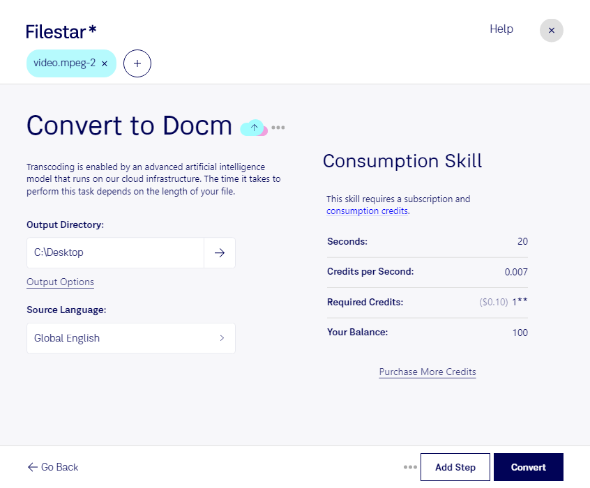 convert mpeg-2 to docm