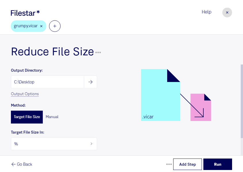 reduce vicar file size